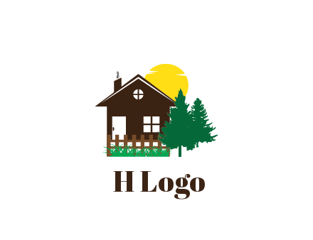 house with sun and trees housing logo