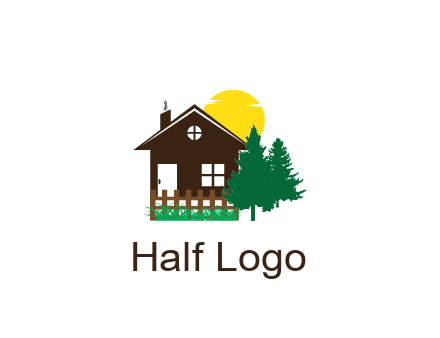 house with sun and trees housing logo