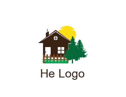 house with sun and trees housing logo