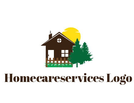 house with sun and trees housing logo