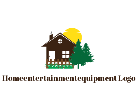 house with sun and trees housing logo