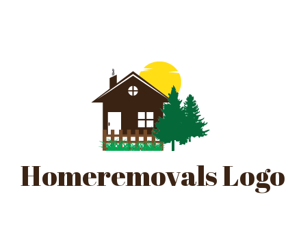 house with sun and trees housing logo