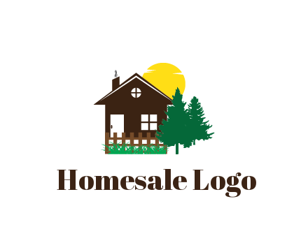 house with sun and trees housing logo