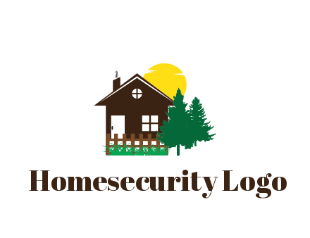 house with sun and trees housing logo