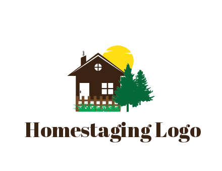 house with sun and trees housing logo