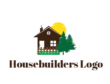 house with sun and trees housing logo