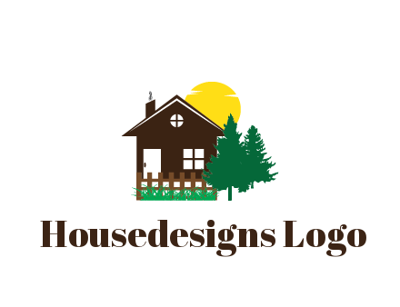 house with sun and trees housing logo