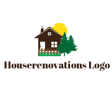 house with sun and trees housing logo