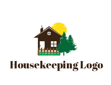 house with sun and trees housing logo