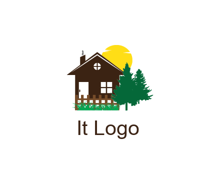 house with sun and trees housing logo