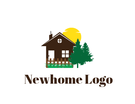 house with sun and trees housing logo
