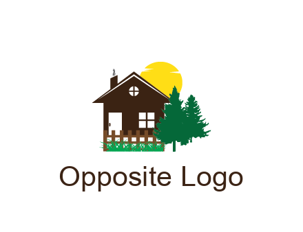 house with sun and trees housing logo