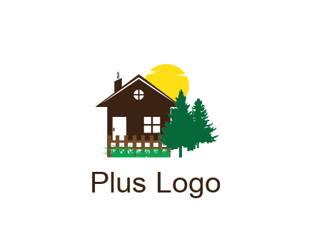 house with sun and trees housing logo