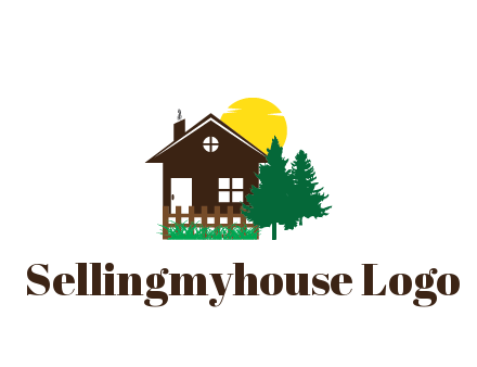 house with sun and trees housing logo