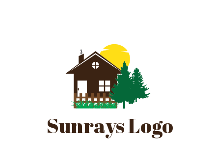 house with sun and trees housing logo