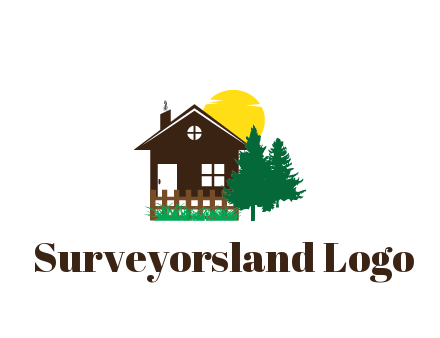 house with sun and trees housing logo