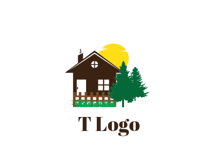 house with sun and trees housing logo