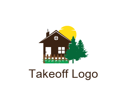 house with sun and trees housing logo