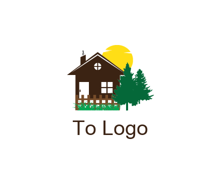 house with sun and trees housing logo