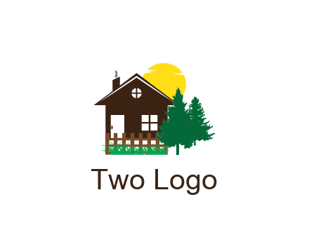 house with sun and trees housing logo