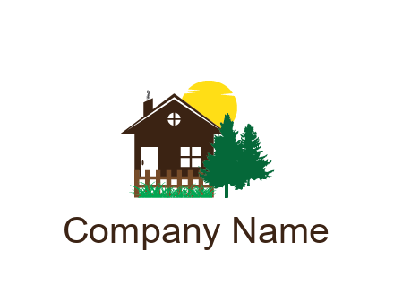 house with sun and trees housing logo