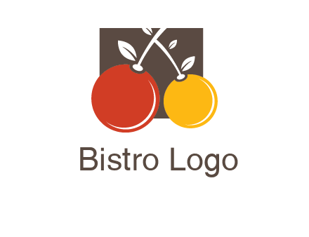 cherries with leaves in a square food logo icon