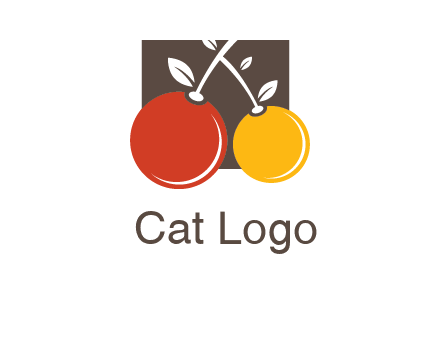 cherries with leaves in a square food logo icon