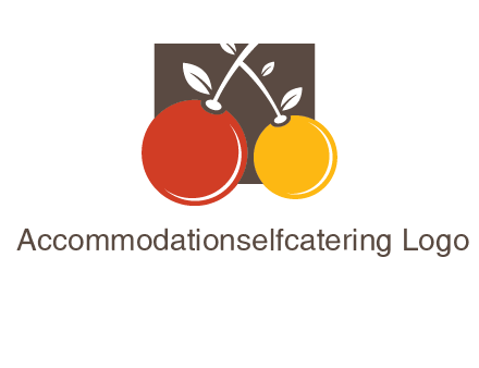 cherries with leaves in a square food logo icon