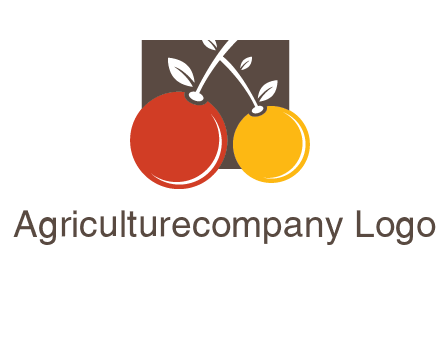 cherries with leaves in a square food logo icon