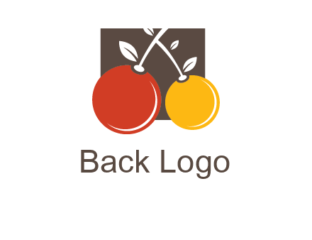 cherries with leaves in a square food logo icon
