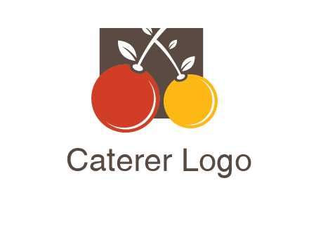 cherries with leaves in a square food logo icon