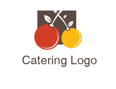 cherries with leaves in a square food logo icon