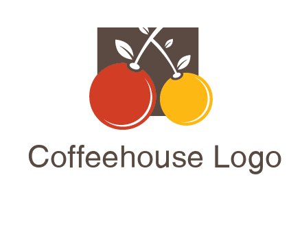 cherries with leaves in a square food logo icon