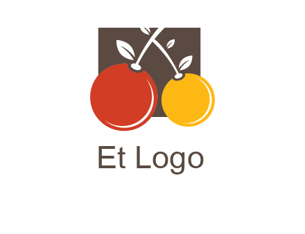 cherries with leaves in a square food logo icon