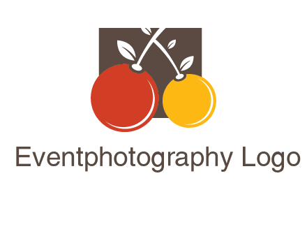cherries with leaves in a square food logo icon