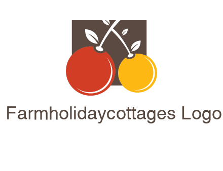 cherries with leaves in a square food logo icon