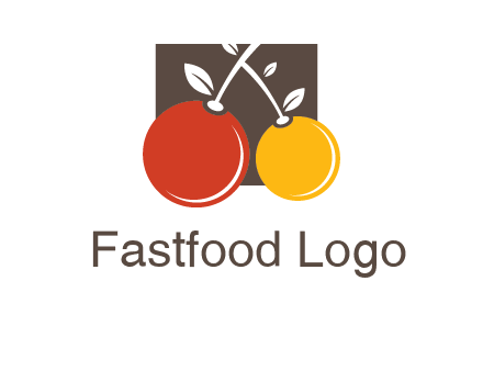 cherries with leaves in a square food logo icon