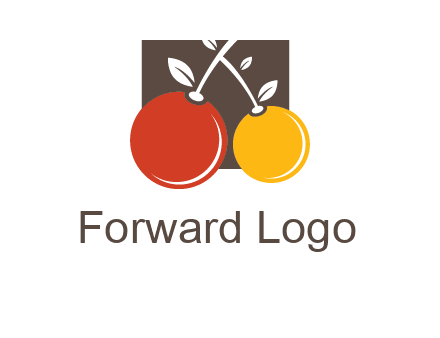cherries with leaves in a square food logo icon
