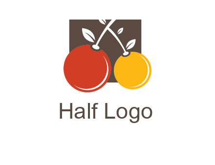 cherries with leaves in a square food logo icon