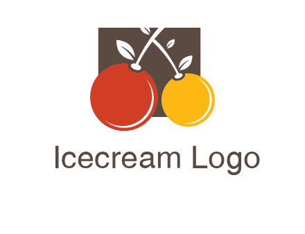 cherries with leaves in a square food logo icon