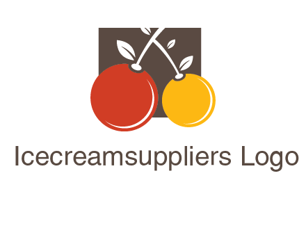 cherries with leaves in a square food logo icon