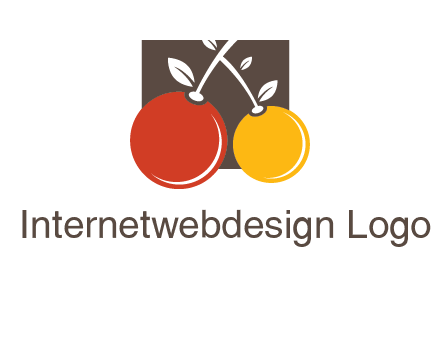 cherries with leaves in a square food logo icon