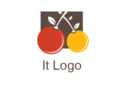 cherries with leaves in a square food logo icon