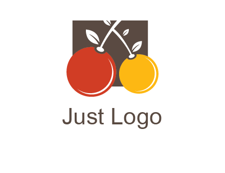 cherries with leaves in a square food logo icon