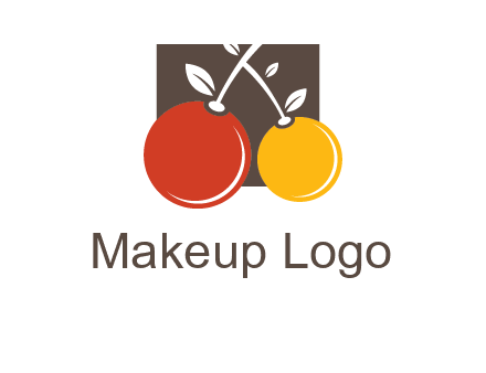 cherries with leaves in a square food logo icon