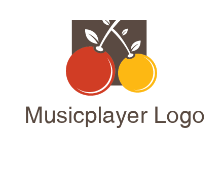 cherries with leaves in a square food logo icon