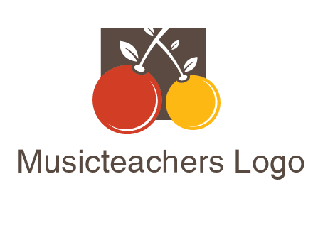 cherries with leaves in a square food logo icon