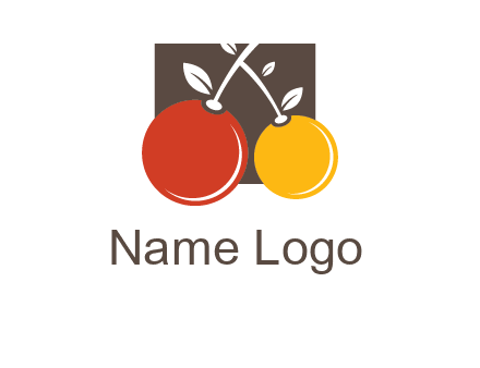 cherries with leaves in a square food logo icon