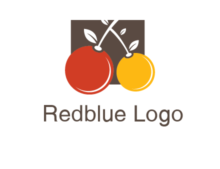 cherries with leaves in a square food logo icon