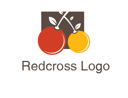 cherries with leaves in a square food logo icon
